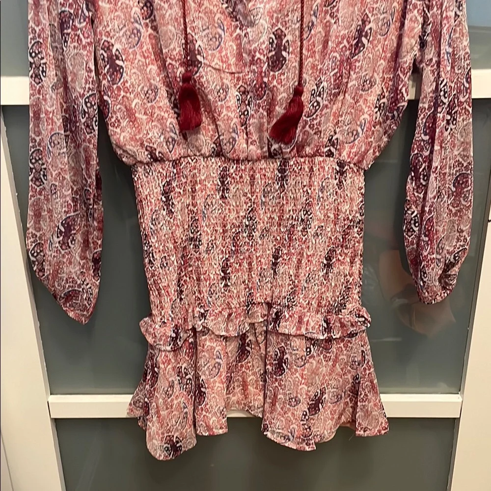 AQUA Pink Lined Patterned Ruffled Dress, Fairy Boho Peasant Dress, NWT
